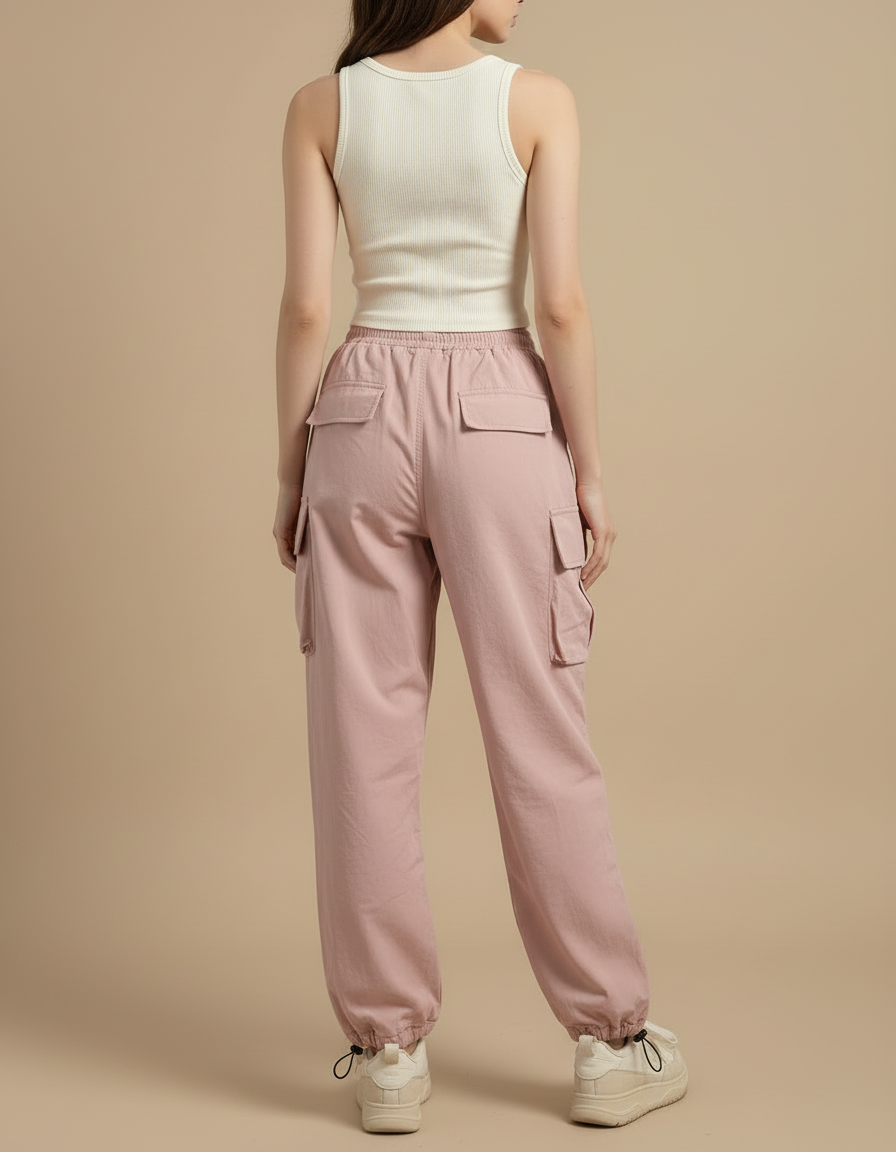 Pantalon Cargo Rose Ample Cordon Streetwear Décontracté - Toile - vue 2