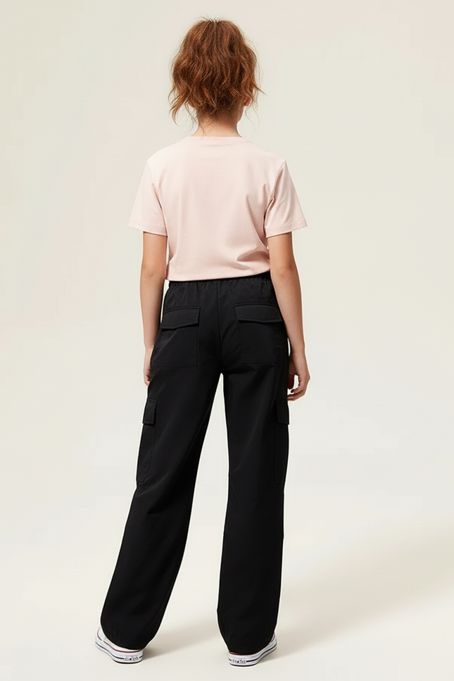 Pantalon Cargo Noir Décontracté Ample Pour Fille - Polyester - vue 2