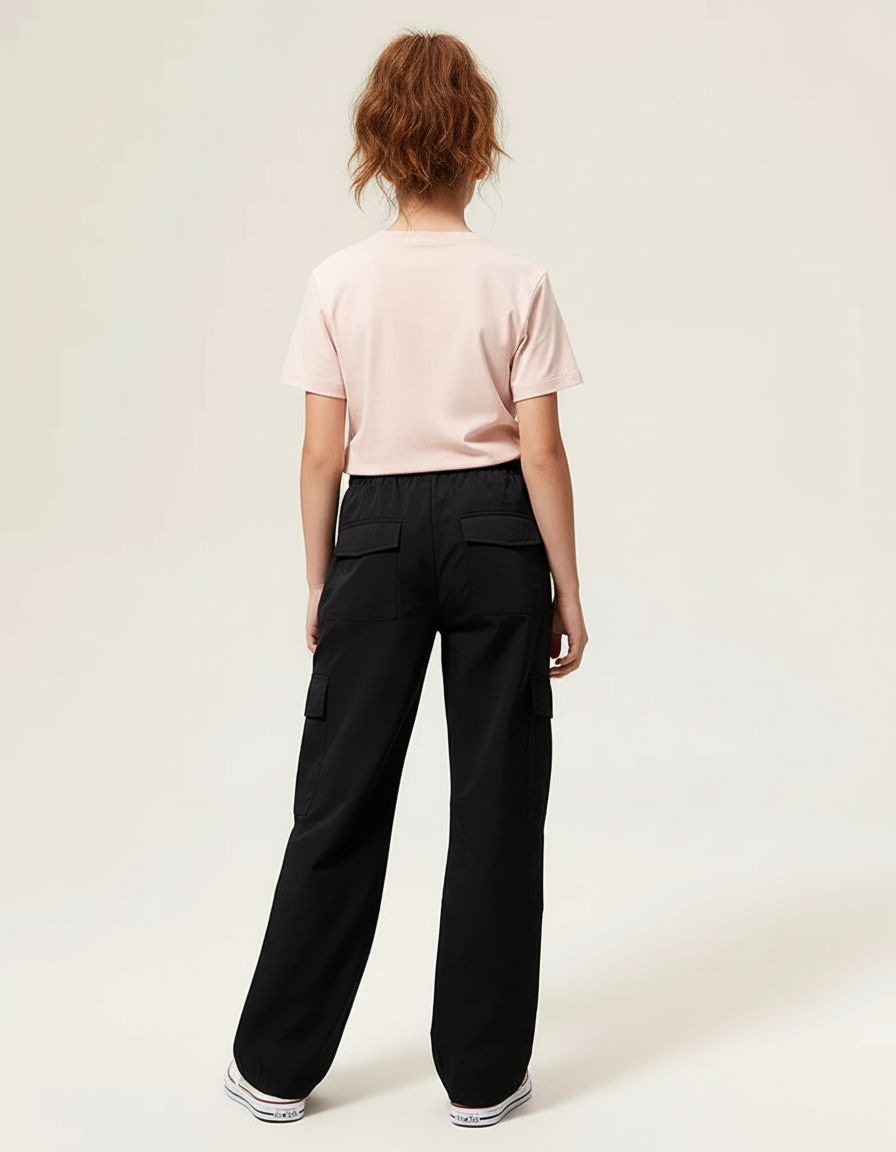 Pantalon Cargo Noir Décontracté Ample Pour Fille - Polyester - vue 2