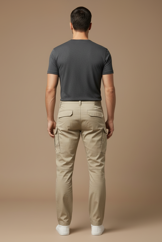 Pantalon Cargo Beige Tactique Multi-Poches Décontracté - Toile - vue 2