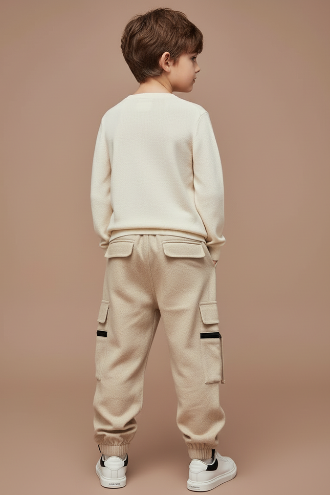 Pantalon Cargo Beige Ample Molleton Multipoches Garçon - vue 2
