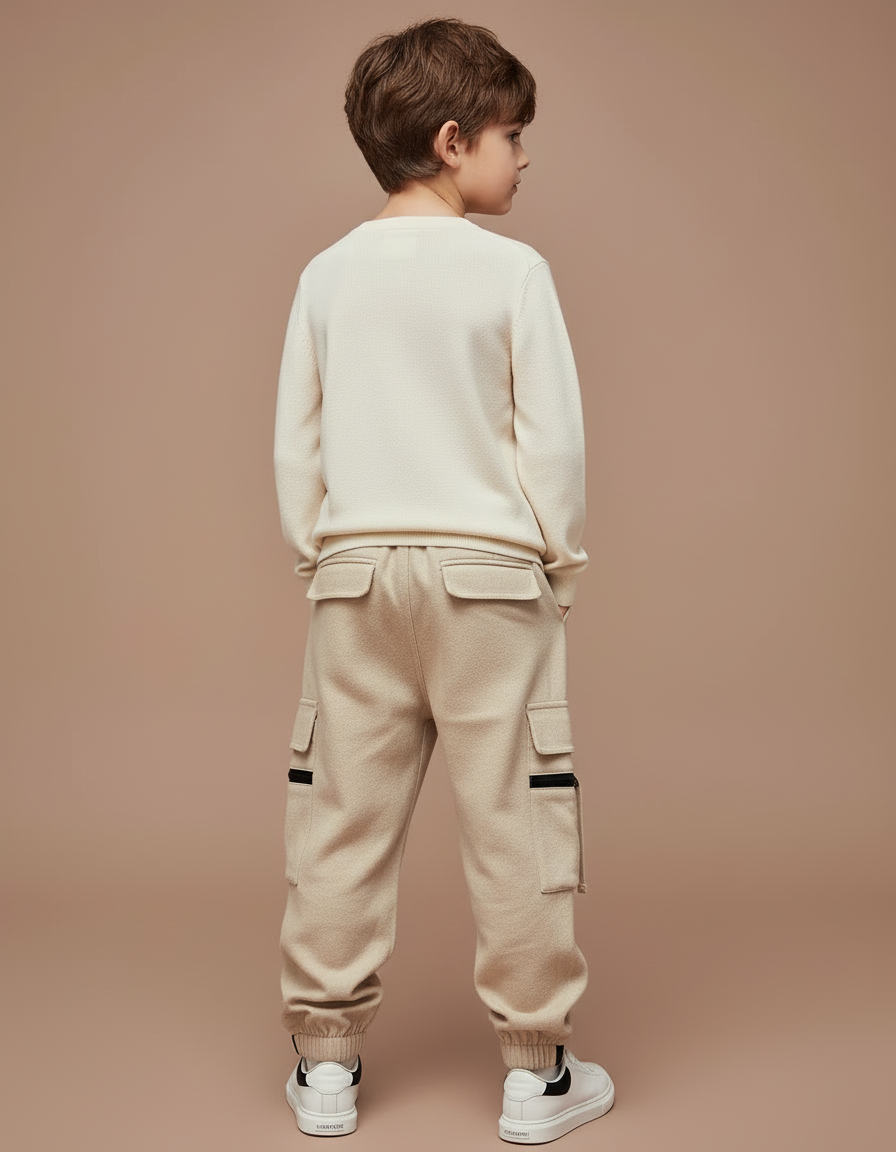 Pantalon Cargo Beige Ample Molleton Multipoches Garçon - vue 2