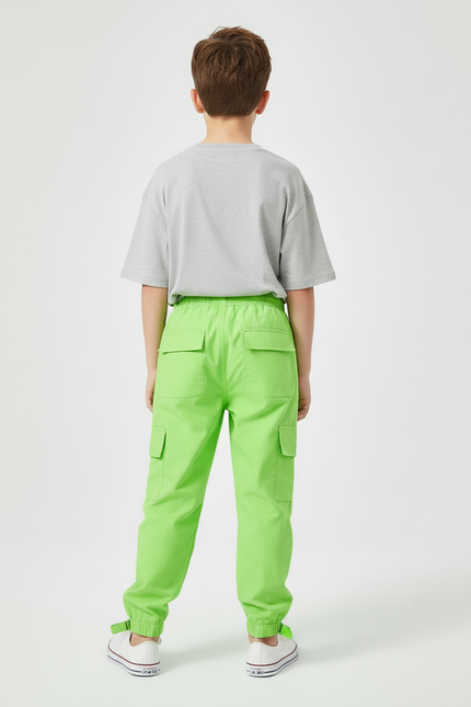 Pantalon Cargo Vert Fluo Ample Enfant Poches - Polyester - vue 2