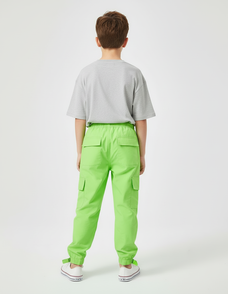 Pantalon Cargo Vert Fluo Ample Enfant Poches - Polyester - vue 2