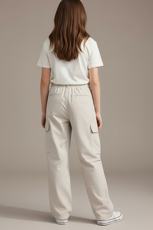 Pantalon Cargo Beige Ample Décontracté Multipoches Enfant - Gabardine - vue 2