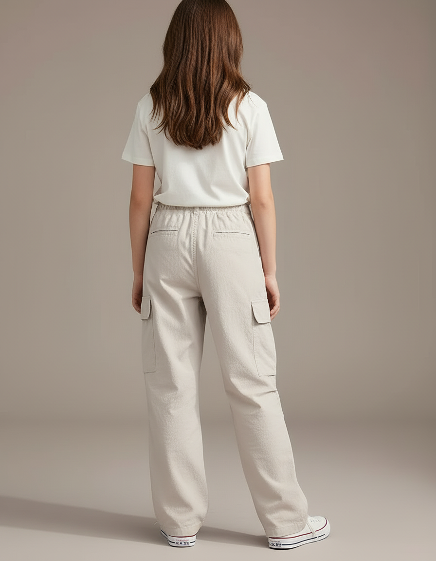 Pantalon Cargo Beige Ample Décontracté Multipoches Enfant - Gabardine - vue 2