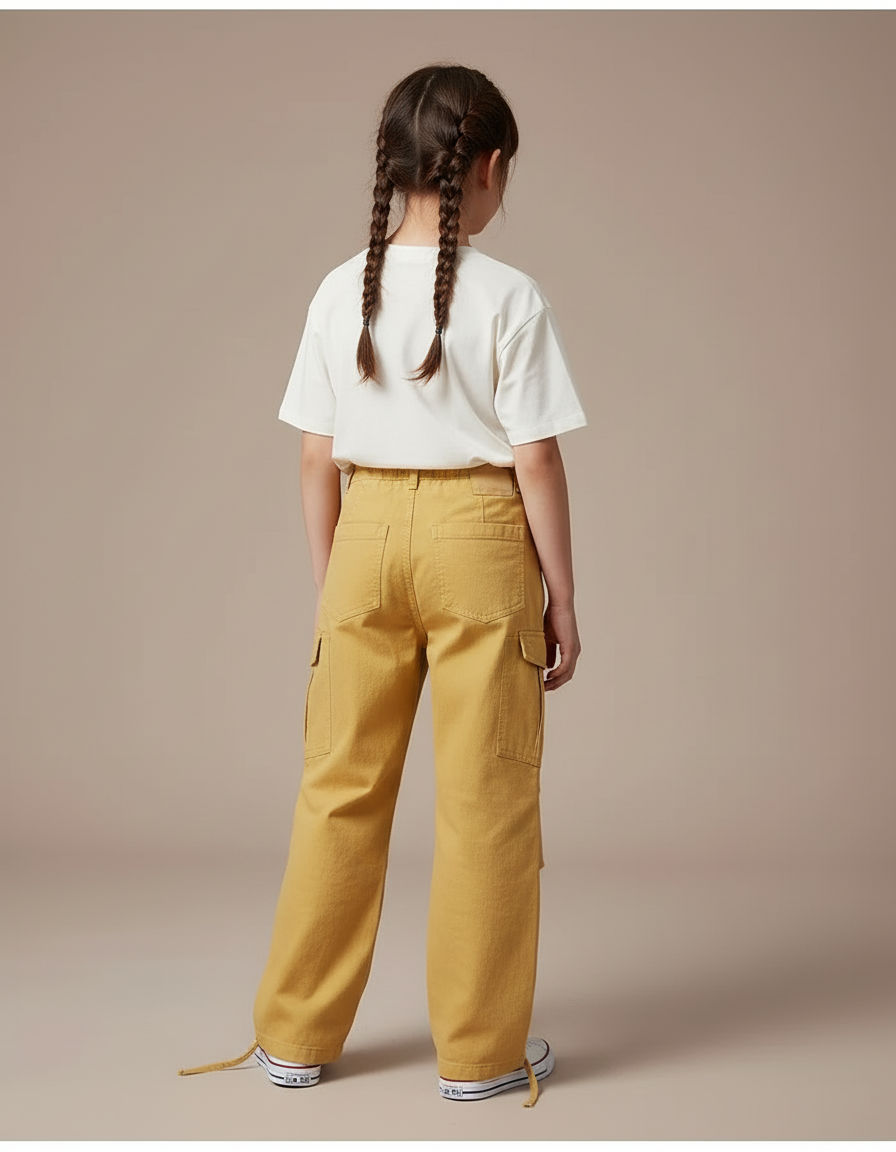 Pantalon Cargo Jaune Ample Décontracté Multipoches Enfant - Toile - vue 2