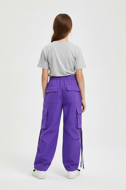 Pantalon Cargo Violet Ample Fille Streetwear Poches - Polyester - vue 2