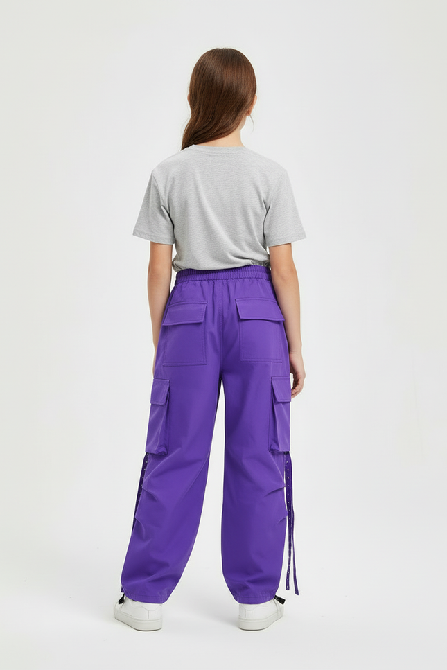 Pantalon Cargo Violet Ample Fille Streetwear Poches - Polyester - vue 2
