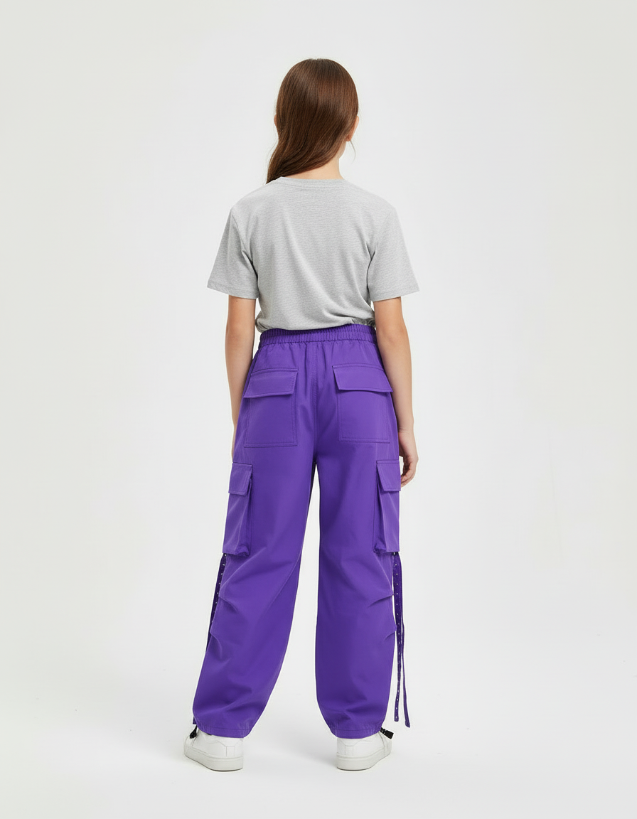Pantalon Cargo Violet Ample Fille Streetwear Poches - Polyester - vue 2