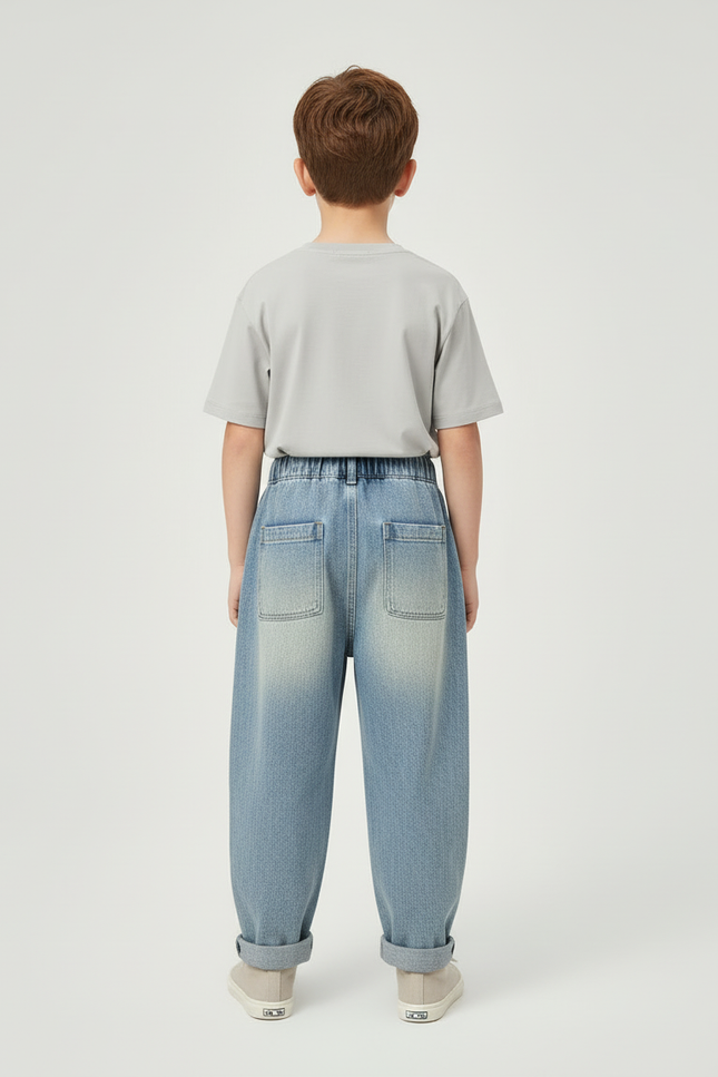 Pantalon Cargo Jean Ample Poches Latérales Garçon - Bleu - vue 2