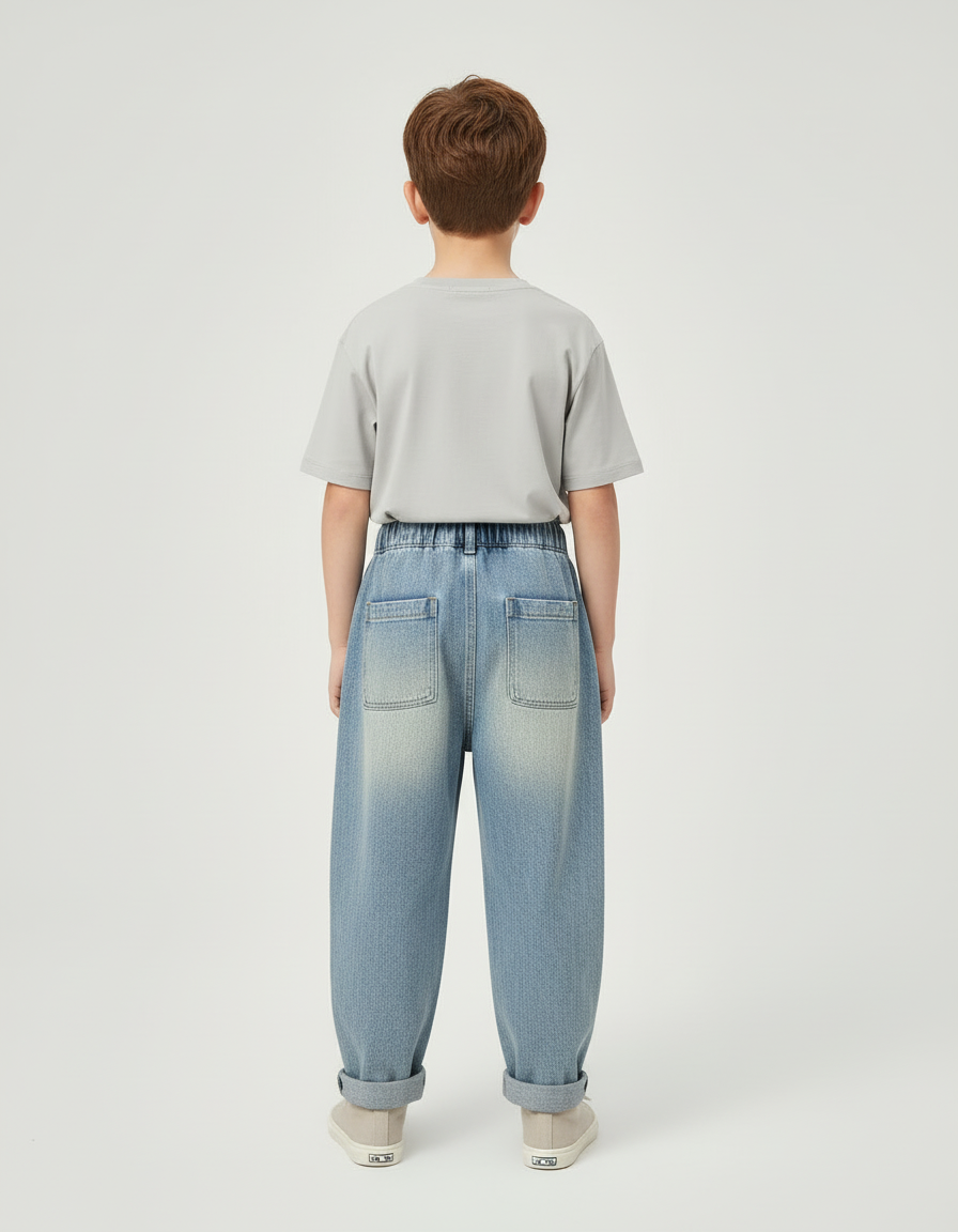 Pantalon Cargo Jean Ample Poches Latérales Garçon - Bleu - vue 2