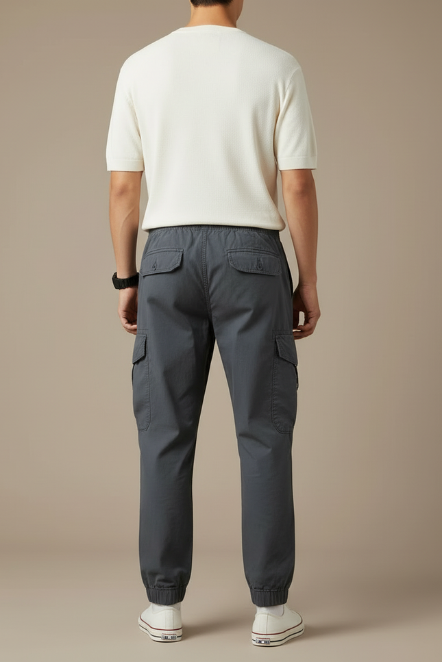 Pantalon Cargo Gris Coton Décontracté Jogger Multipoches - vue 2