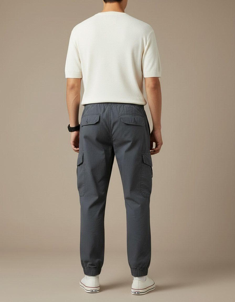 Pantalon Cargo Gris Coton Décontracté Jogger Multipoches - vue 2