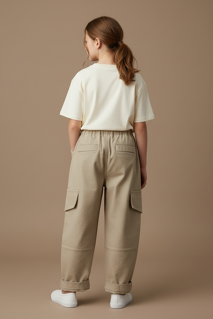 Pantalon Cargo Ample Beige Coton Polyvalent Enfant - Toile - vue 2