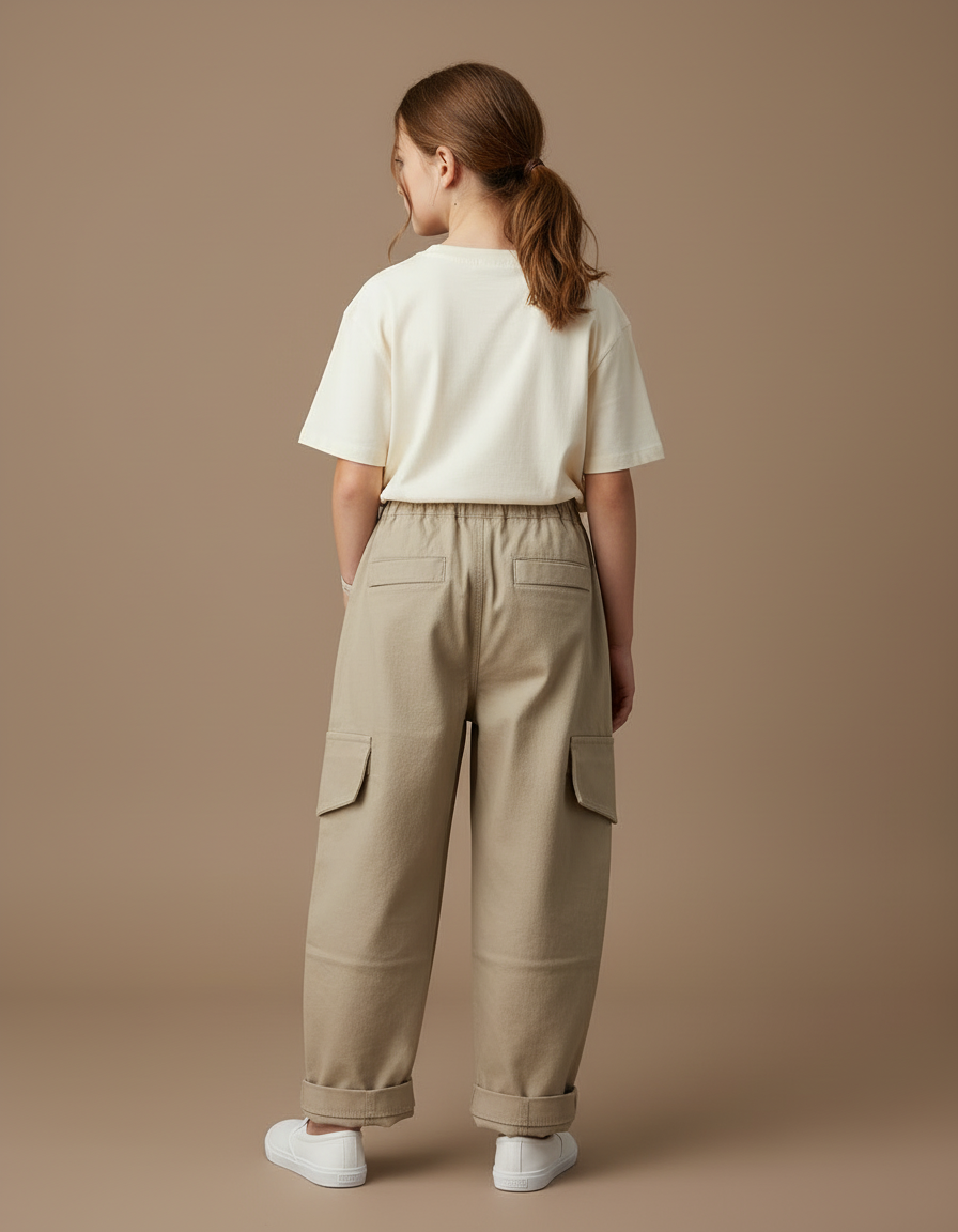 Pantalon Cargo Ample Beige Coton Polyvalent Enfant - Toile - vue 2