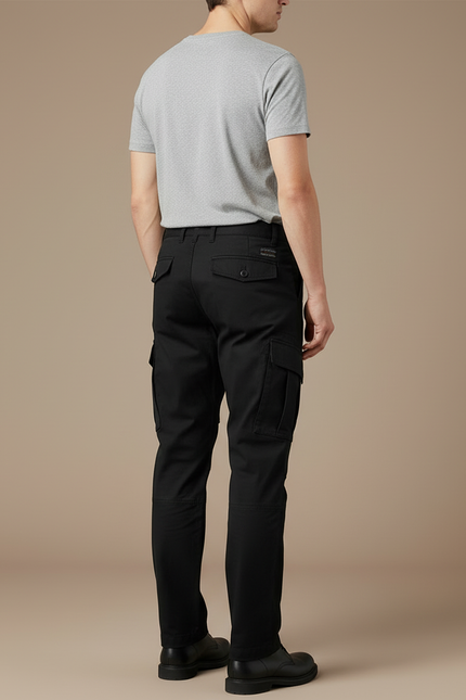 Pantalon Cargo Noir Coton Ample Résistant Multipoches Homme - Toile - vue 2