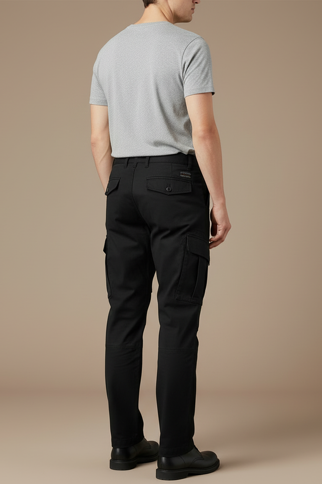 Pantalon Cargo Noir Coton Ample Résistant Multipoches Homme - Toile - vue 2