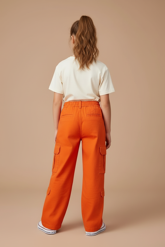 Pantalon Cargo Orange Ample Enfant Poches - Toile - vue 2