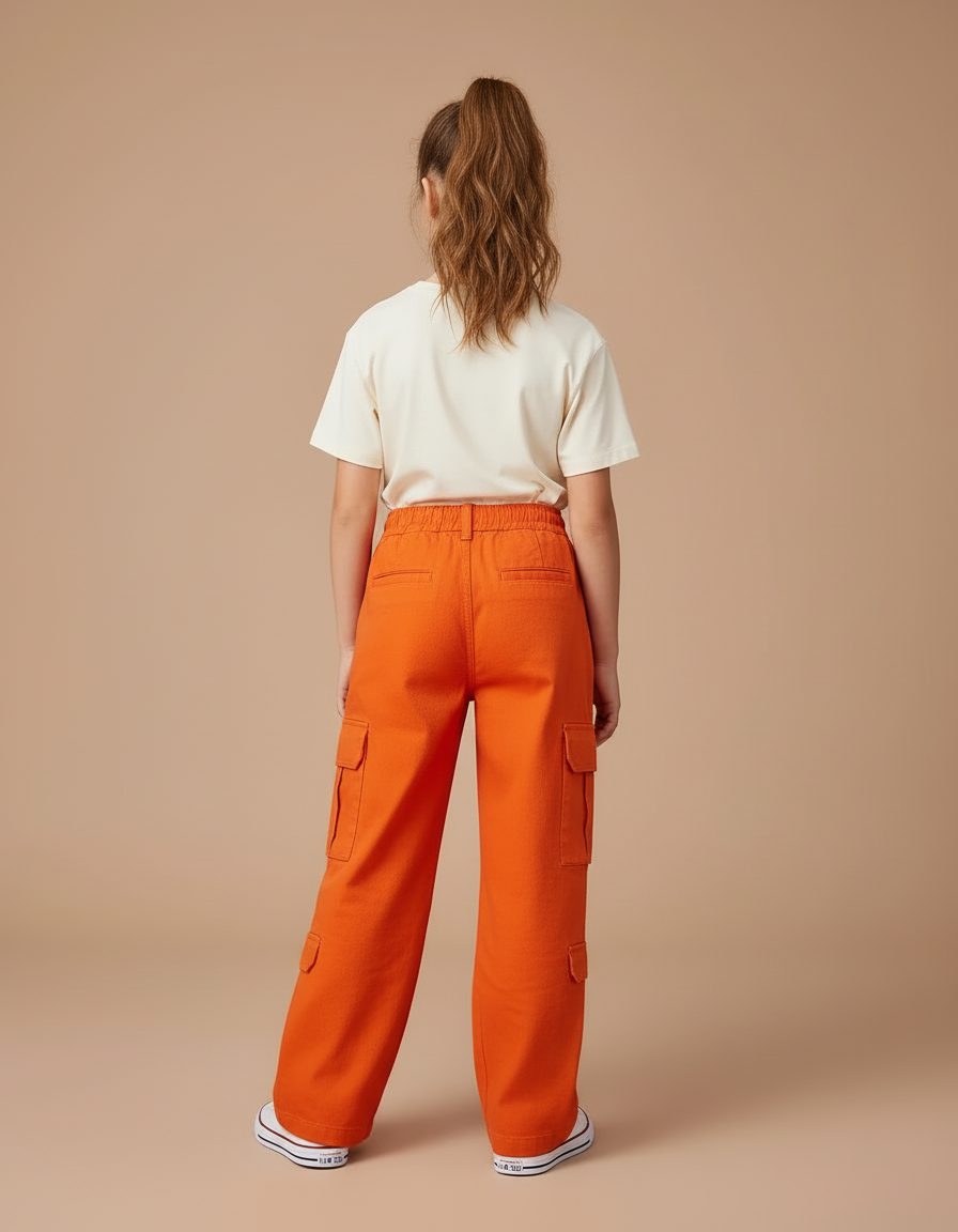 Pantalon Cargo Orange Ample Enfant Poches - Toile - vue 2