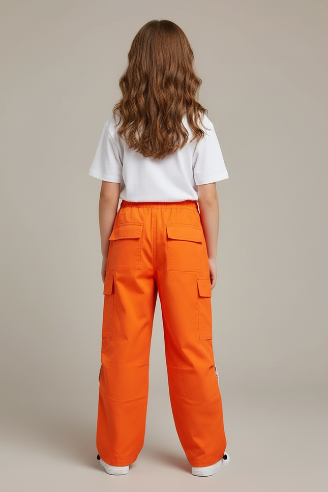 Pantalon Cargo Orange Ample Enfant Poches Larges - Toile - vue 2
