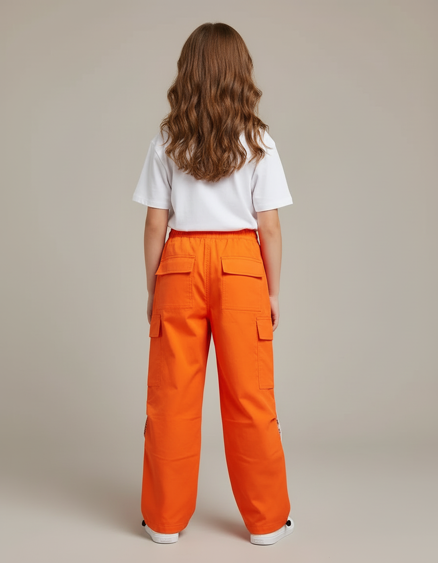 Pantalon Cargo Orange Ample Enfant Poches Larges - Toile - vue 2
