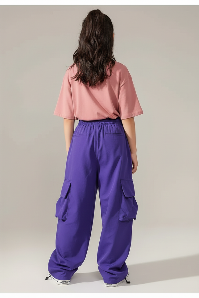 Pantalon Cargo Violet Ample Multipoches Enfant Décontracté - Polyester - vue 2