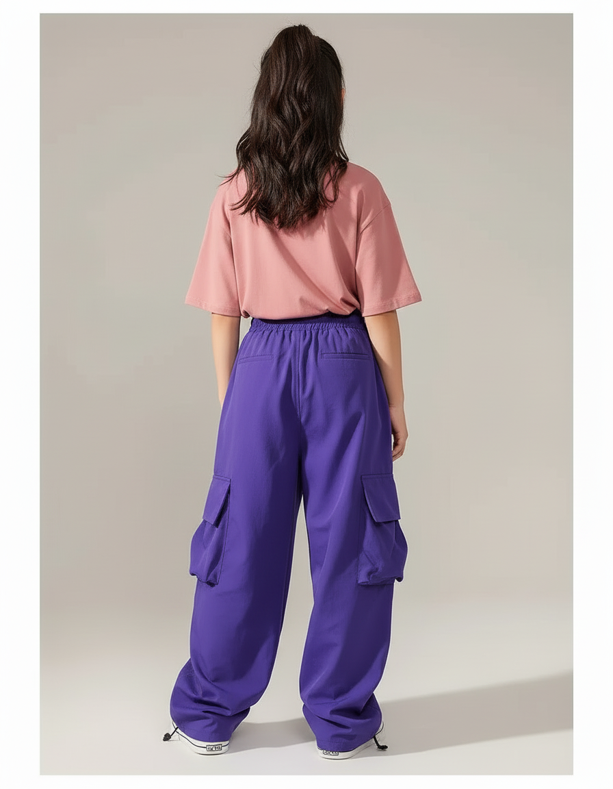 Pantalon Cargo Violet Ample Multipoches Enfant Décontracté - Polyester - vue 2