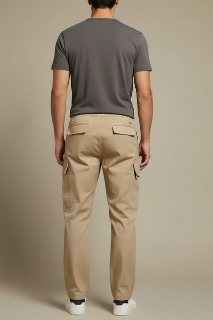 Pantalon Cargo Beige Cordon Coton Ample Homme - Gabardine - vue 2