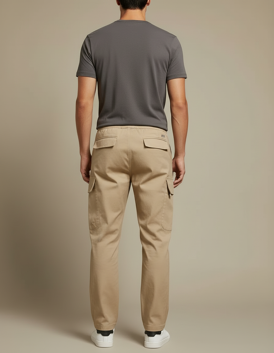 Pantalon Cargo Beige Cordon Coton Ample Homme - Gabardine - vue 2