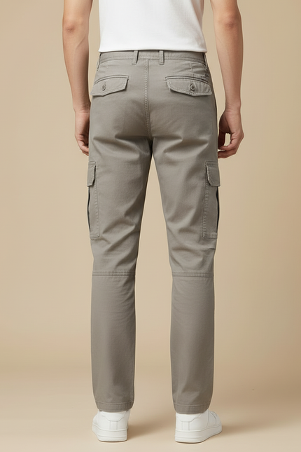 Pantalon Cargo Homme Gris Coton Droit Multipoches - vue 2