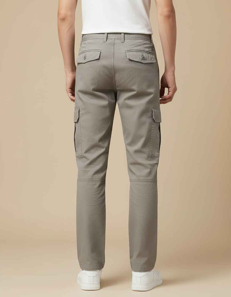 Pantalon Cargo Homme Gris Coton Droit Multipoches - vue 2