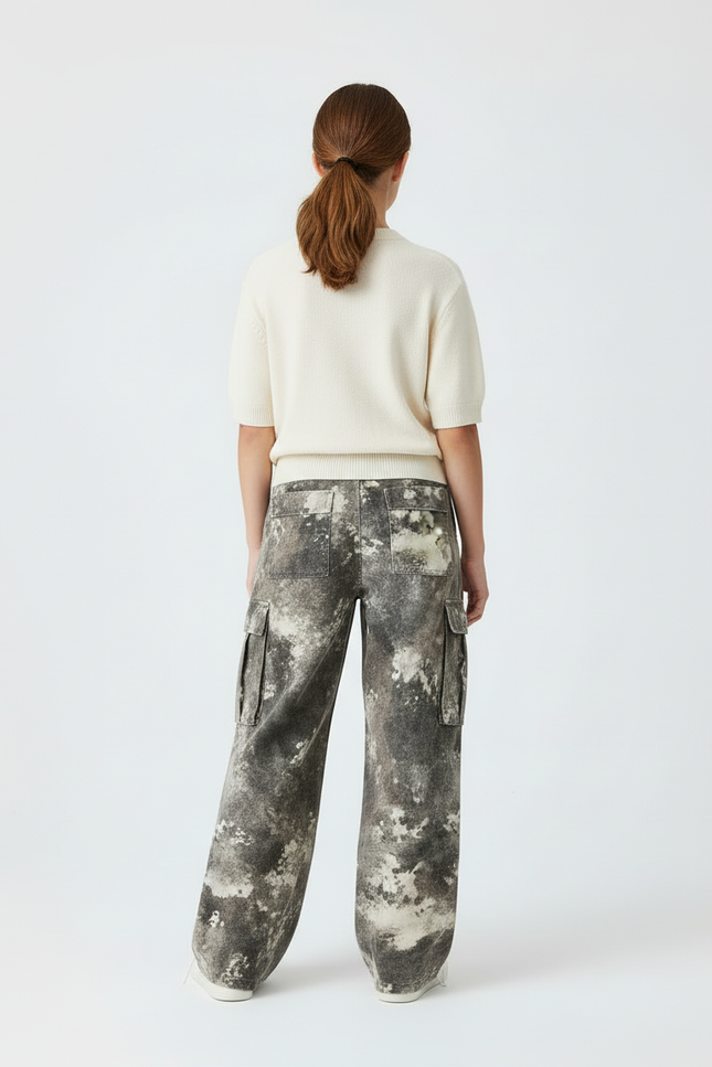 Pantalon Cargo Ample Camouflage Gris Poches Fille Coton - Toile - vue 2