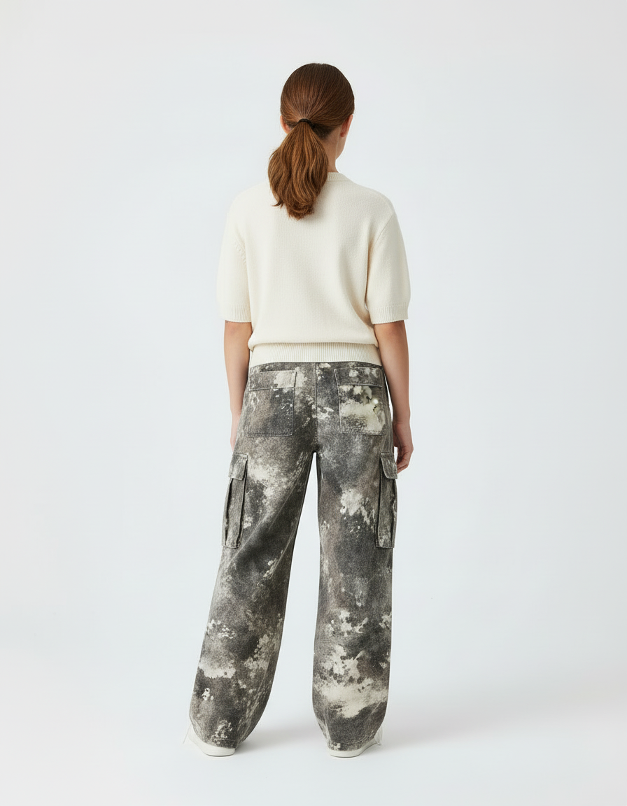 Pantalon Cargo Ample Camouflage Gris Poches Fille Coton - Toile - vue 2