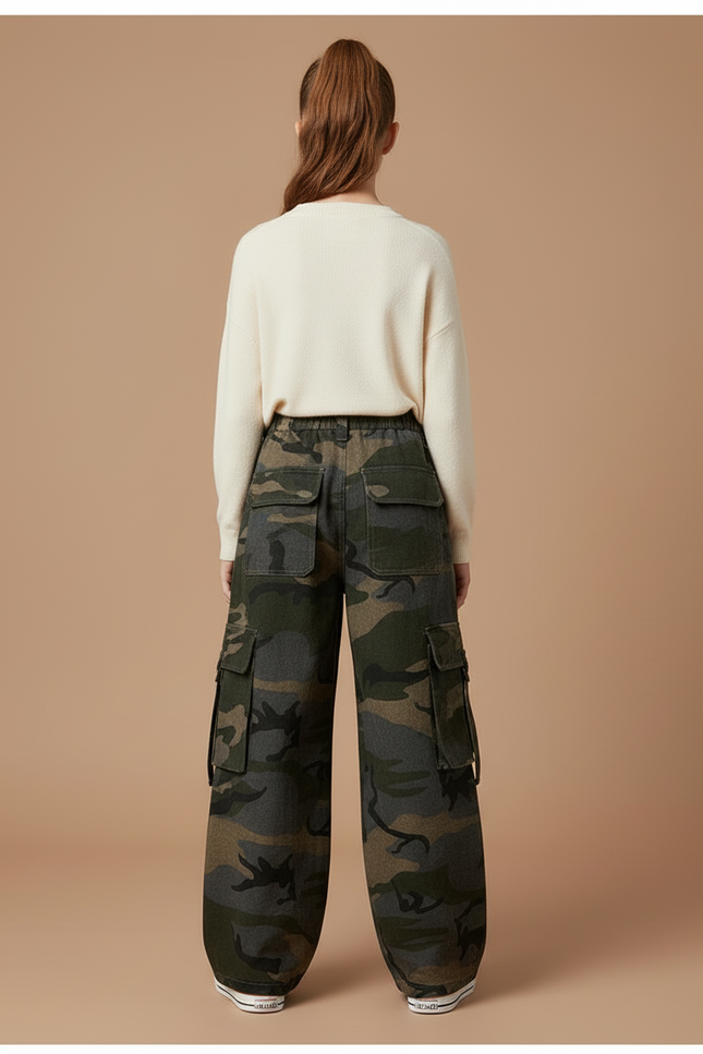 Pantalon Cargo Camouflage Ample Enfant Streetwear Décontracté - Imprimé Coton - vue 2