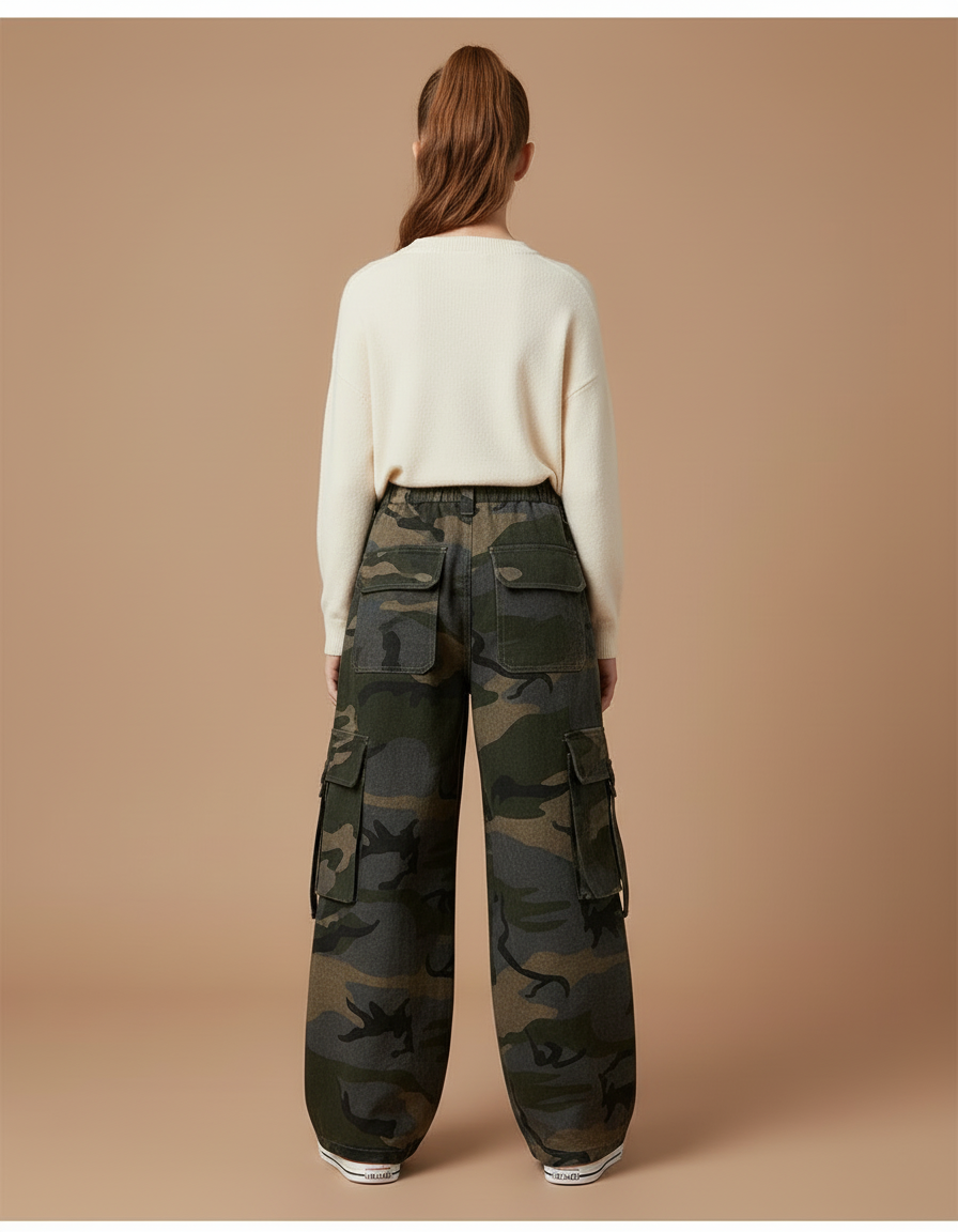 Pantalon Cargo Camouflage Ample Enfant Streetwear Décontracté - Imprimé Coton - vue 2