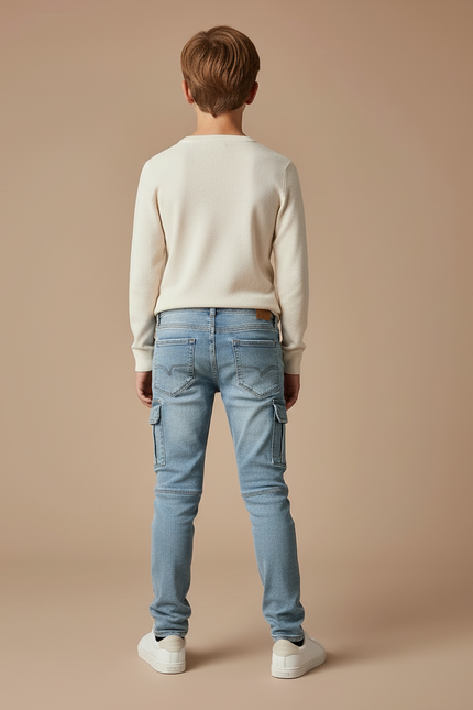 Pantalon Cargo Jean Bleu Slim Multipoches Enfant - vue 2