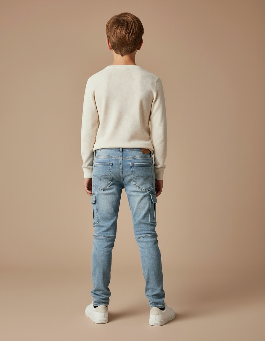 Pantalon Cargo Jean Bleu Slim Multipoches Enfant - vue 2