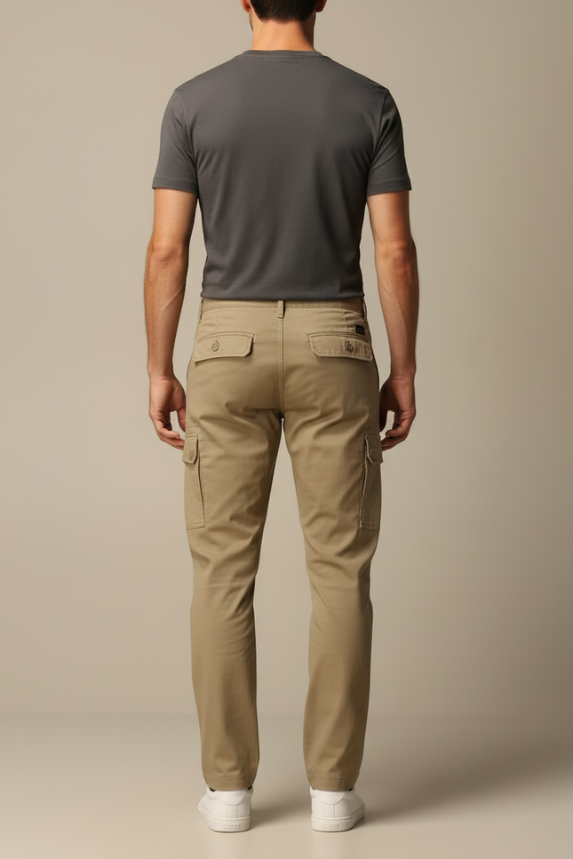 Pantalon Cargo Beige Homme Coton Multipoches Décontracté - vue 2