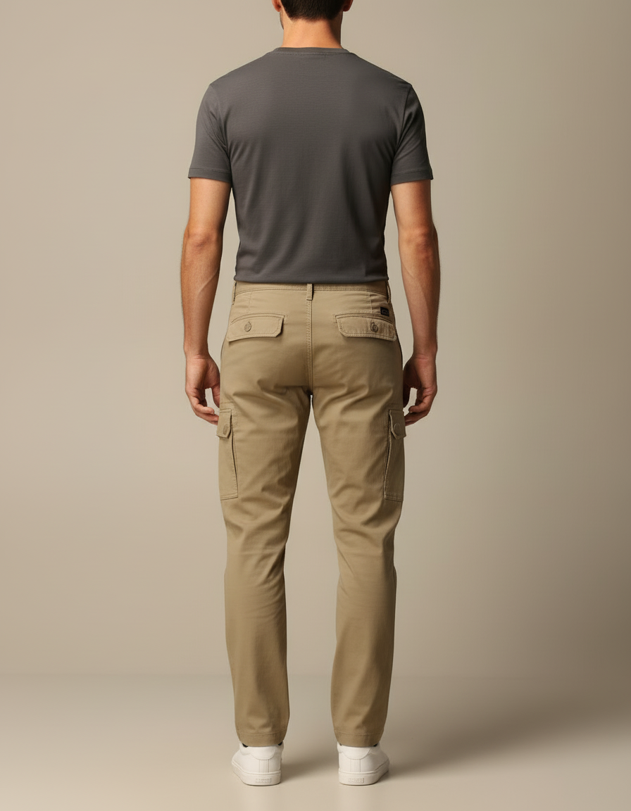 Pantalon Cargo Beige Homme Coton Multipoches Décontracté - vue 2