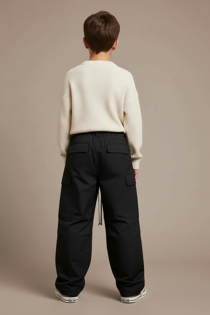Pantalon Cargo Noir Ample Multi-poches Unisexe - Polyester - vue 2