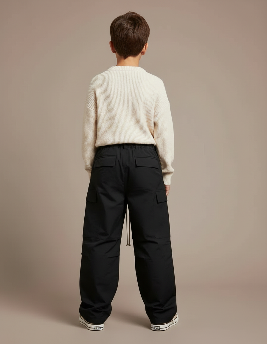 Pantalon Cargo Noir Ample Multi-poches Unisexe - Polyester - vue 2