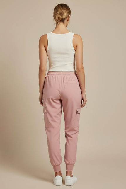 Pantalon Cargo Rose Fluide Décontracté Femme Jogger - Polyester - vue 2