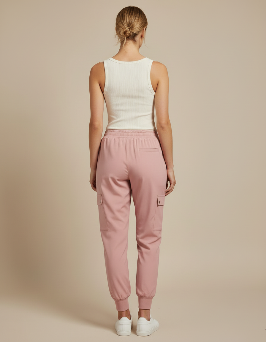 Pantalon Cargo Rose Fluide Décontracté Femme Jogger - Polyester - vue 2