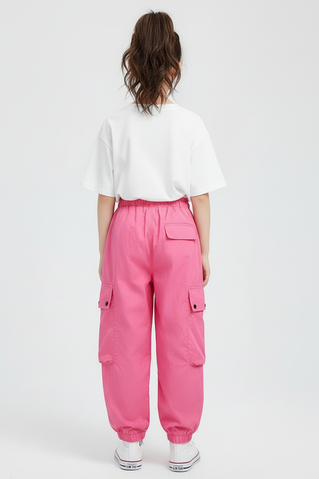 Pantalon Cargo Rose Ample Poches Fille - Polyester - vue 2
