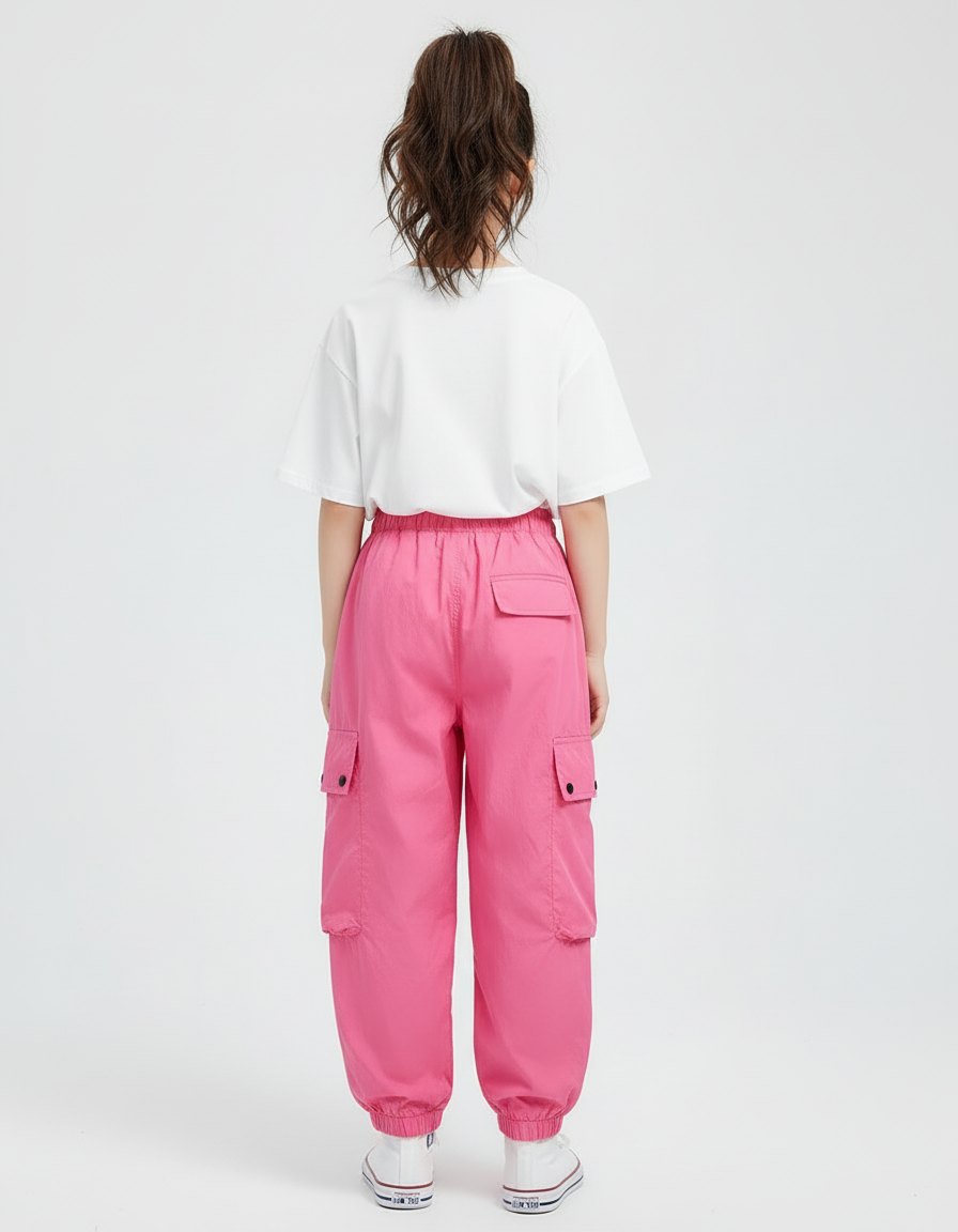 Pantalon Cargo Rose Ample Poches Fille - Polyester - vue 2