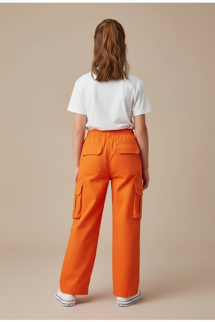 Pantalon Cargo Orange Ample Enfant Poches Coton - Toile - vue 2