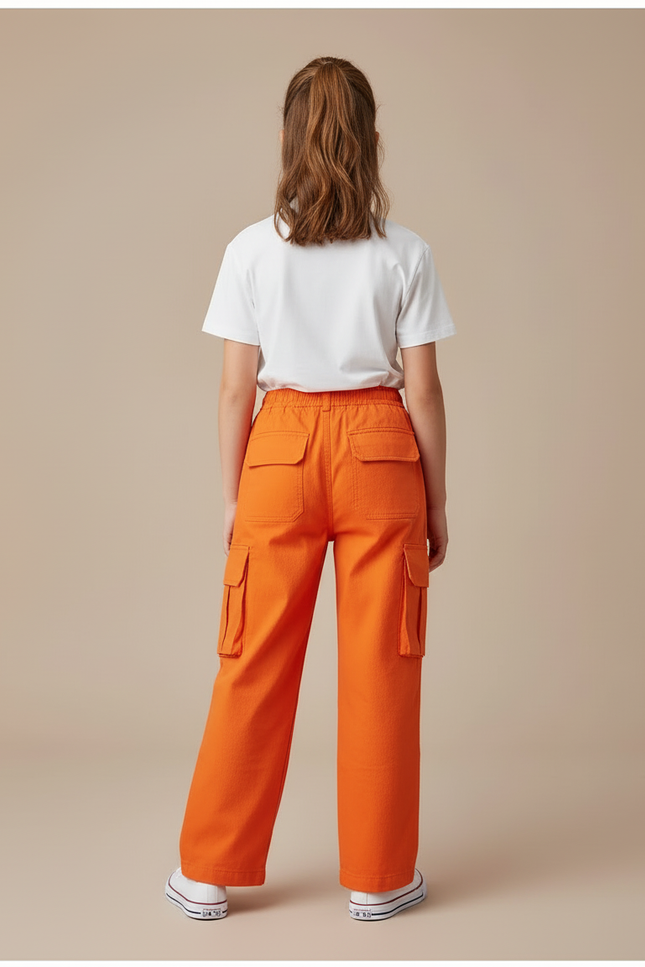 Pantalon Cargo Orange Ample Enfant Poches Coton - Toile - vue 2
