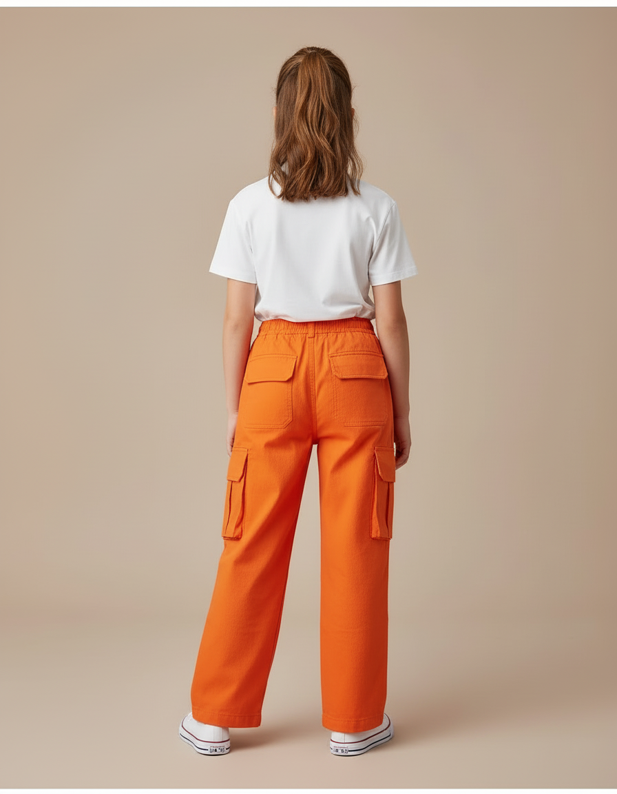 Pantalon Cargo Orange Ample Enfant Poches Coton - Toile - vue 2