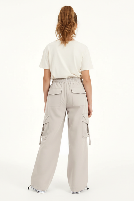 Pantalon Cargo Gris Clair Ample Décontracté Multipoches - Polyester - vue 2